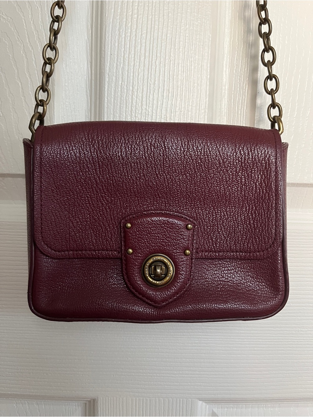 Lauren Ralph Lauren Millbrook Leather Chain Crossbody Bag – Merlot / Burgundy